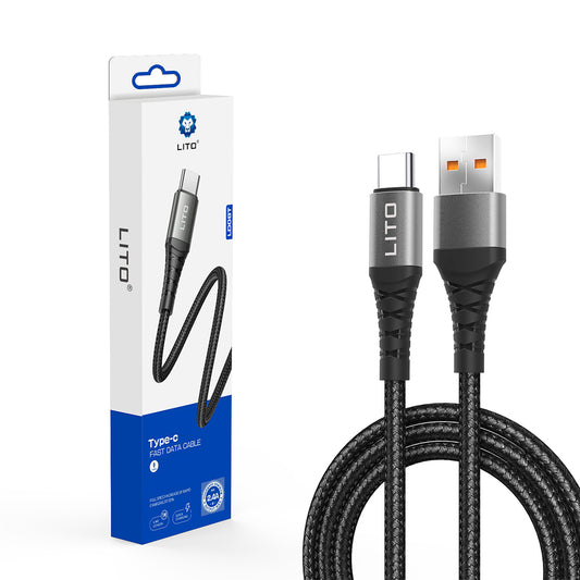 Câble de Données et de Charge USB-A - USB-C Lito LD22T, 18W, 2m, Noir