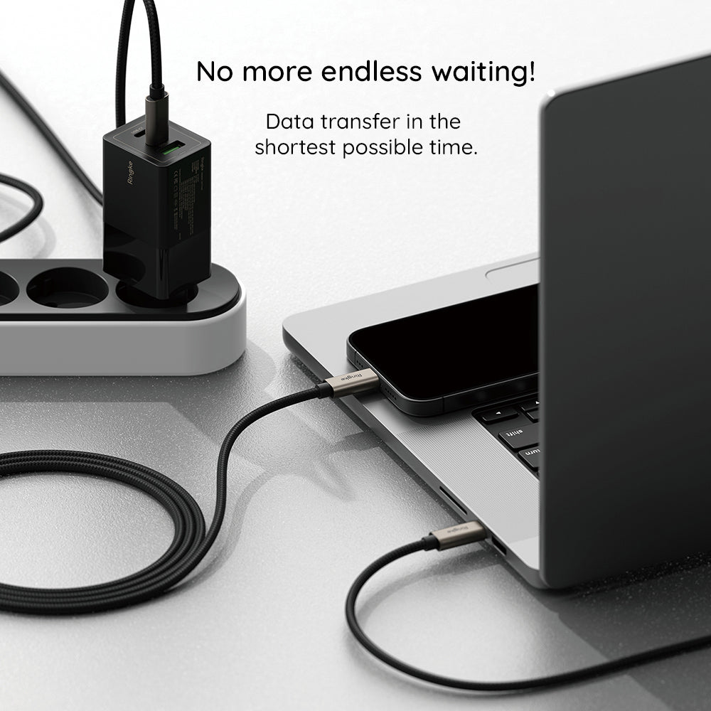 USB-A - USB-C Ringke Data- en Oplaadkabel, 60W, 2m, Zwart