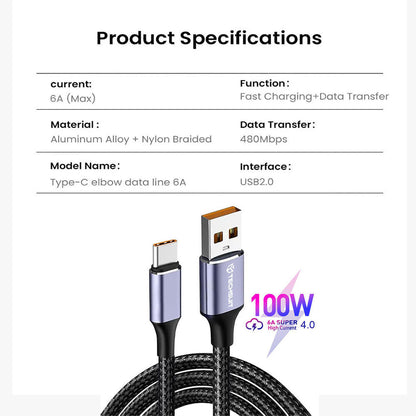 Daten- und Ladekabel USB-A - USB-C Techsuit PCB018, 100W, 1m, Schwarz