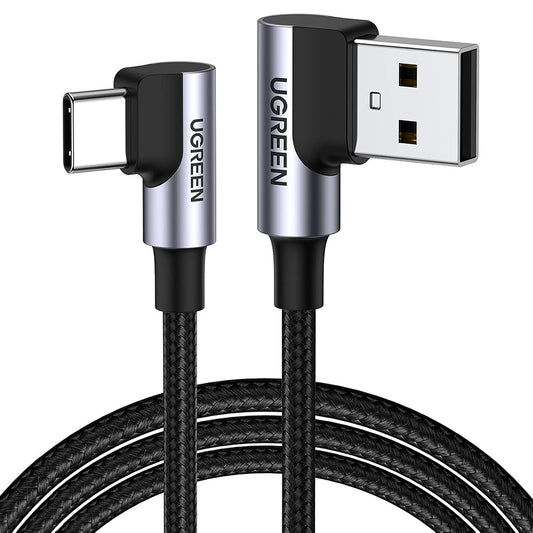 Data- en Oplaadkabel USB-A - USB-C UGREEN US176 Angled, 18W, 3m, Gri