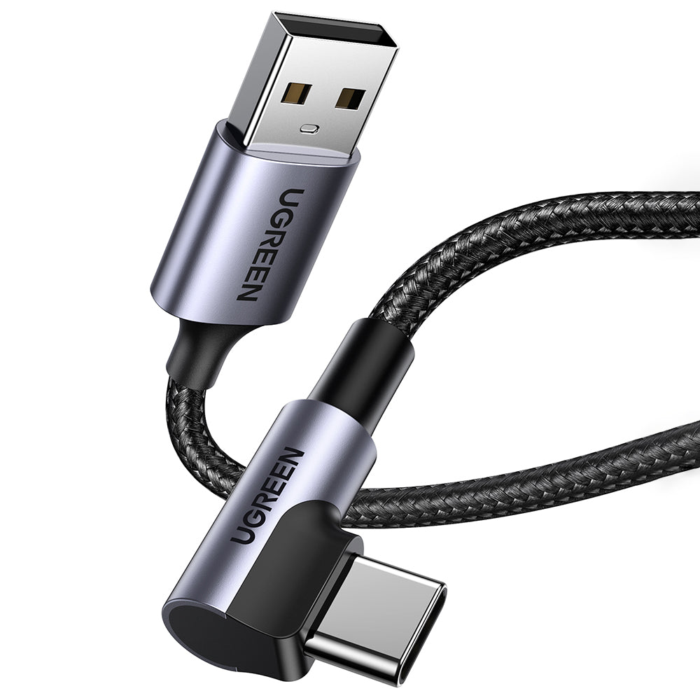 UGREEN US284 Angled USB-A to USB-C Data and Charging Cable, 18W, 0.5m, Gray