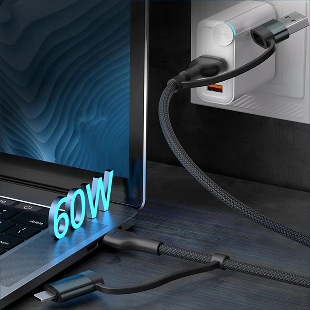 Data- en Oplaadkabel USB-A / USB-C - USB-C / Lightning 3MK Hyper N, 60W, 1.2m, Zwart