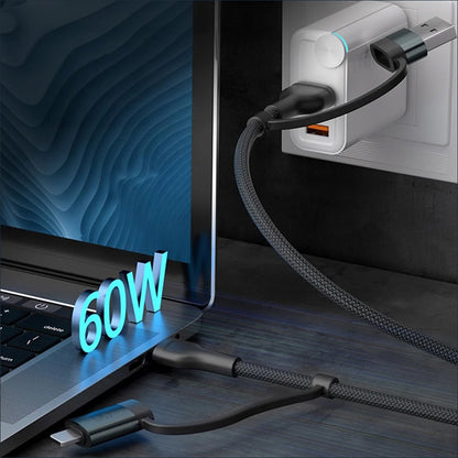 Data- en Oplaadkabel USB-A / USB-C - USB-C / Lightning 3MK Hyper N, 60W, 1.2m, Zwart