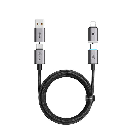 USB-A / USB-C Data- en Oplaadkabel - USB-C / Lightning McDodo CA-6560, 60W, 1,2m, Zwart