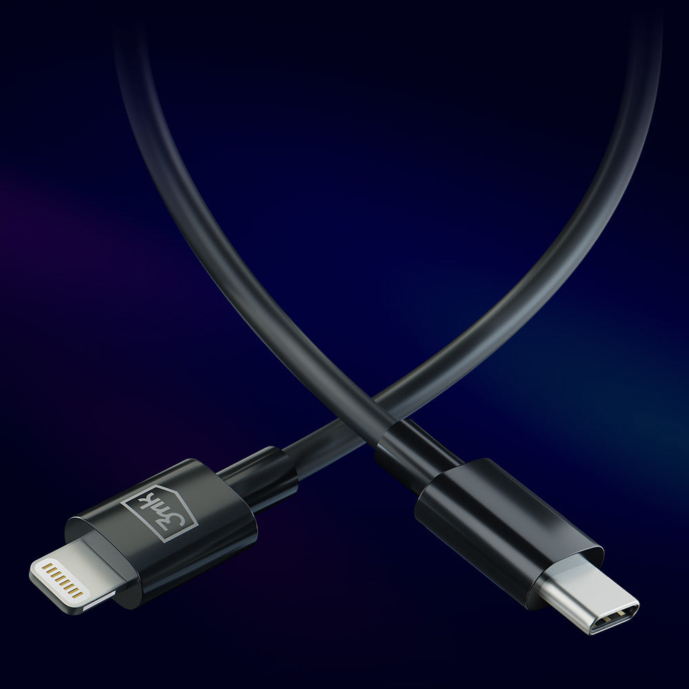 Câble de données et de charge USB-C - Lightning 3MK Hyper, 20W, 1,2m, Blanc