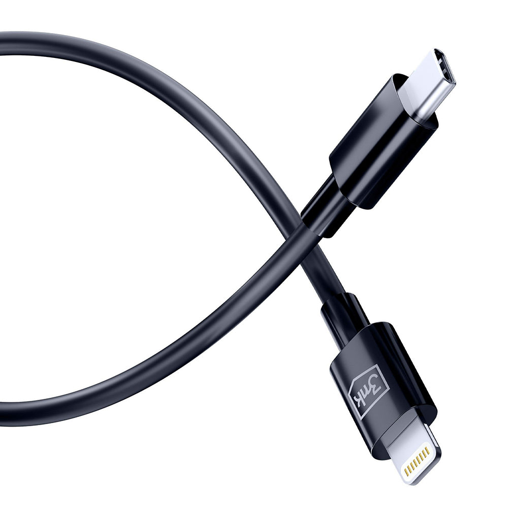 Câble de données et de charge USB-C - Lightning 3MK Hyper, 20W, 1,2m, Blanc