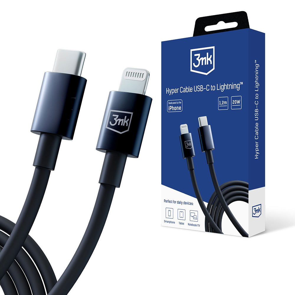 Daten- und Ladekabel USB-C - Lightning 3MK Hyper, 20W, 1.2m, Schwarz