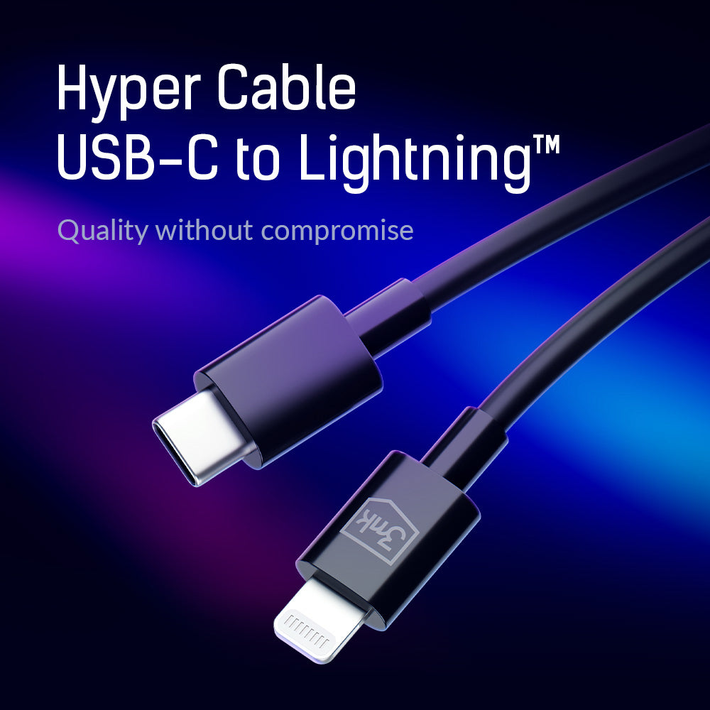Daten- und Ladekabel USB-C - Lightning 3MK Hyper, 20W, 1.2m, Schwarz