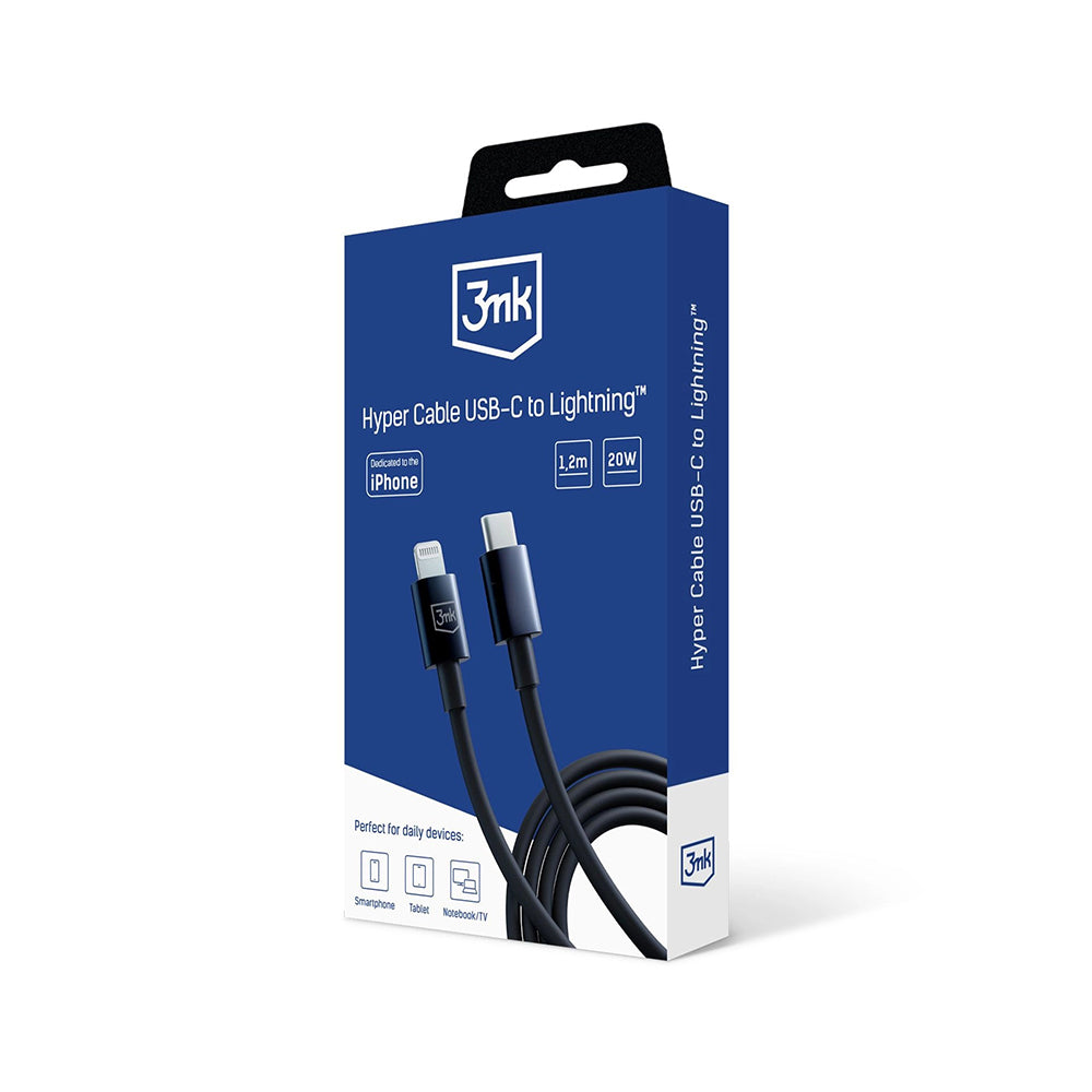 Daten- und Ladekabel USB-C - Lightning 3MK Hyper, 20W, 1.2m, Schwarz