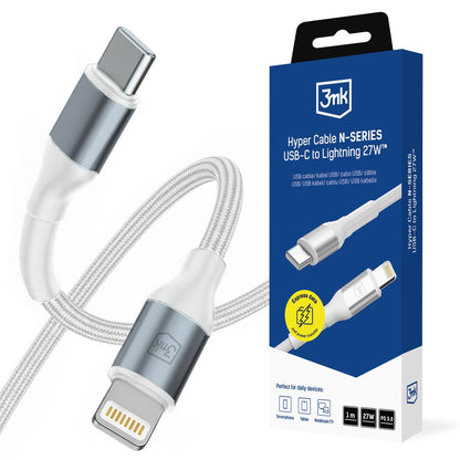 USB-C - Lightning Data- en Oplaadkabel 3MK Hyper N, 27W, 1m, Wit