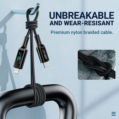 Câble de données et de charge USB-C - Lightning Acefast C6-01 Display, 20W, 1.2m, Noir