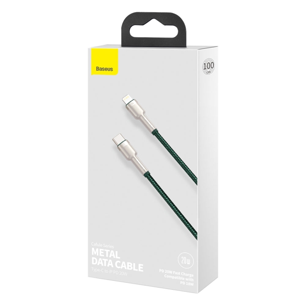 Data- en Oplaadkabel USB-C - Lightning Baseus Cafule Metal, 20W, 1m, Groen CATLJK-A06