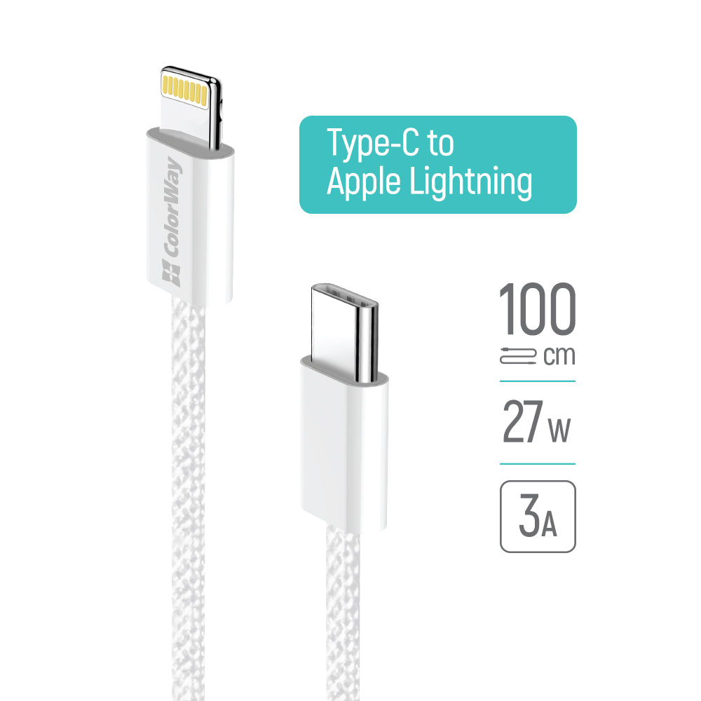 Data- en Oplaadkabel USB-C - Lightning ColorWay CW-CBPDCL061, 27W, 1m, Gri