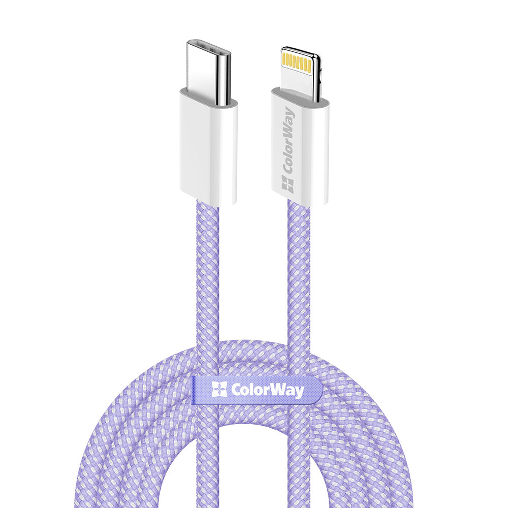 USB-C - Lightning Data- en Oplaadkabel ColorWay CW-CBPDCL061, 27W, 1m, Paars