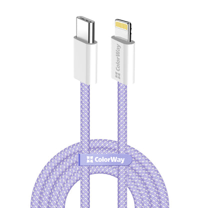 USB-C - Lightning Data- en Oplaadkabel ColorWay CW-CBPDCL061, 27W, 1m, Paars
