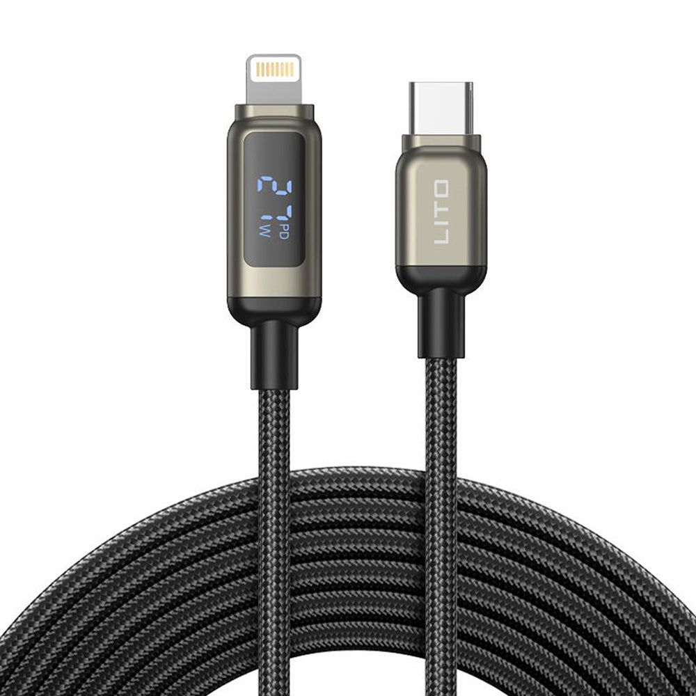 Daten- und Ladekabel USB-C - Lightning Lito LD15 Display, 27W, 1m, Schwarz