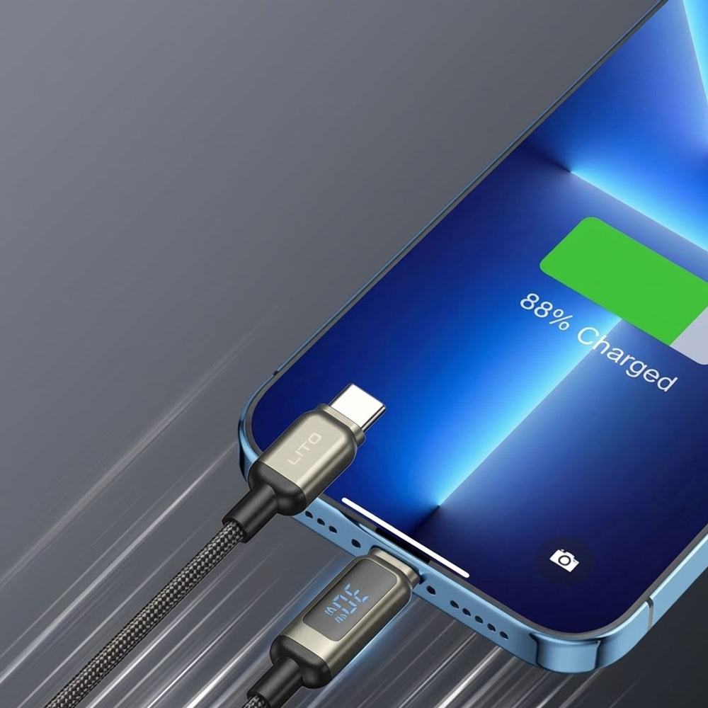 Daten- und Ladekabel USB-C - Lightning Lito LD15 Display, 27W, 1m, Schwarz