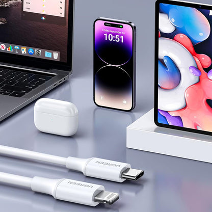 USB-C - Lightning Data- en Oplaadkabel UGREEN US171 (10493), 20W, 1m, Wit