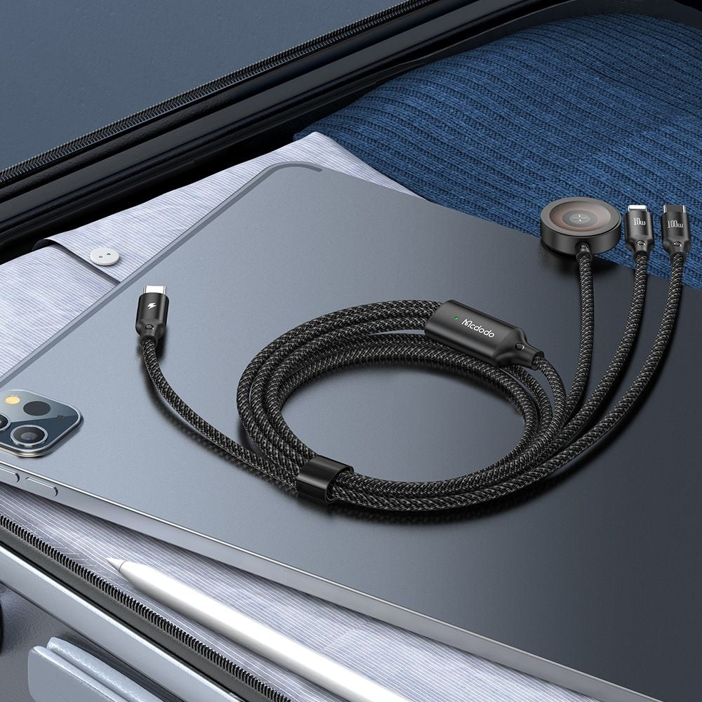 USB-C - Lightning / USB-C / QI McDodo CA-4940 O 3in1, 100W, 1.2m, Zwart