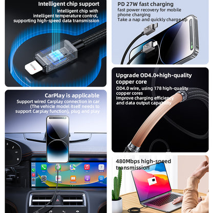 USB-C - Lightning Data- en Oplaadkabel Yesido CA195, 27W, 1.2m, Zwart