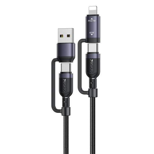 Câble de données et de charge USB-C / USB-A - USB-C / Lightning Yesido CA200, 60W, 1,2m, Noir