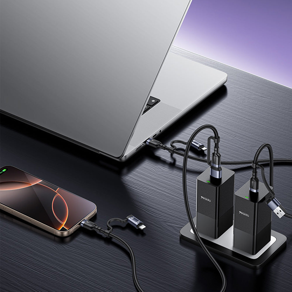 Daten- und Ladekabel USB-C / USB-A - USB-C / Lightning Yesido CA200, 60W, 1,2m, Schwarz