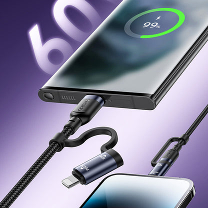 Daten- und Ladekabel USB-C / USB-A - USB-C / Lightning Yesido CA200, 60W, 1,2m, Schwarz