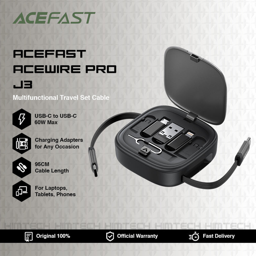 Câble de Données et de Charge USB-C - USB-C Acefast Travel J3, 60W, 0.95m, Noir