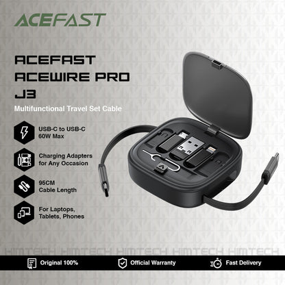 Câble de Données et de Charge USB-C - USB-C Acefast Travel J3, 60W, 0.95m, Noir