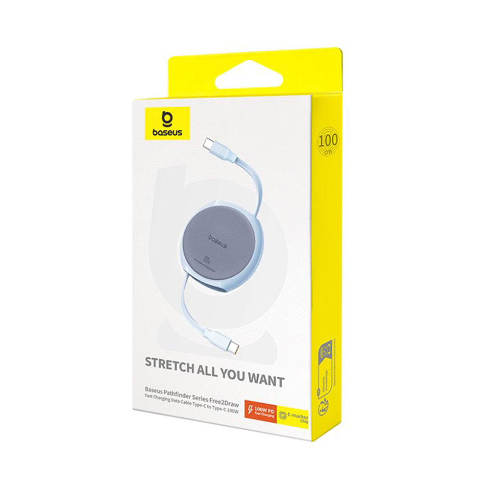 USB-C Data- en Oplaadkabel - USB-C Baseus Pathfinder Intrekbaar, 100W, 1m, Blauw P10368400311-00