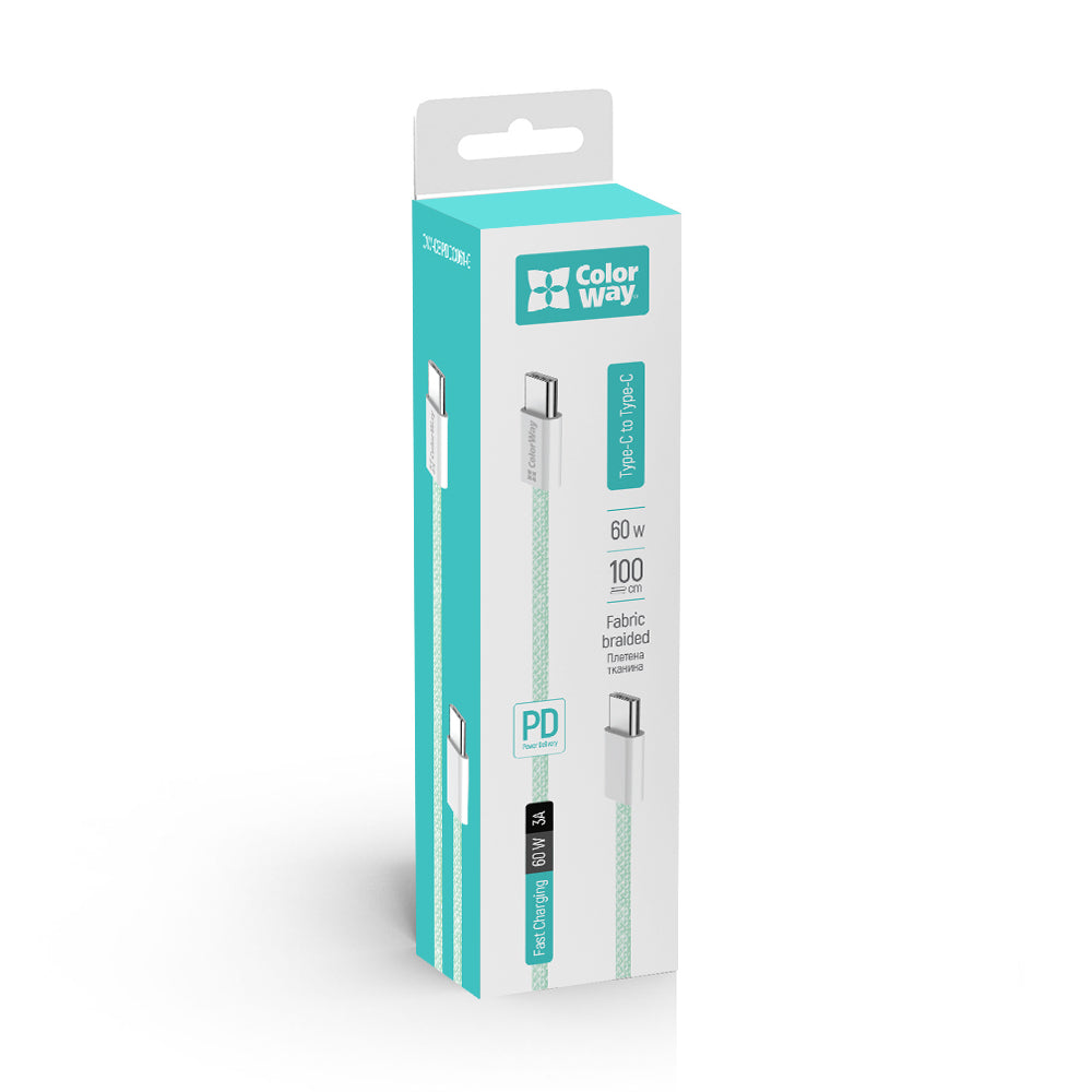 Data- en Oplaadkabel USB-C - USB-C ColorWay CW-CBPDCC061, 60W, 1m, Groen