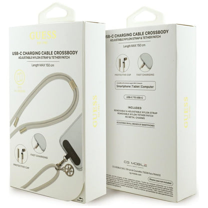 Daten- und Ladekabel USB-C - USB-C Guess CBDY 4G Charm, 100W, 1,5m, Beige