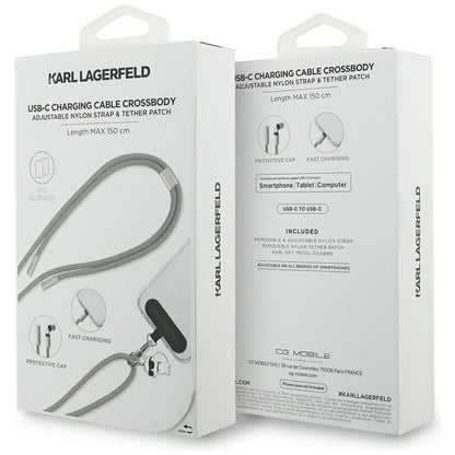 USB-C Data- en Oplaadkabel - USB-C Karl Lagerfeld Choupette Charm, 100W, 1.5m, Gri