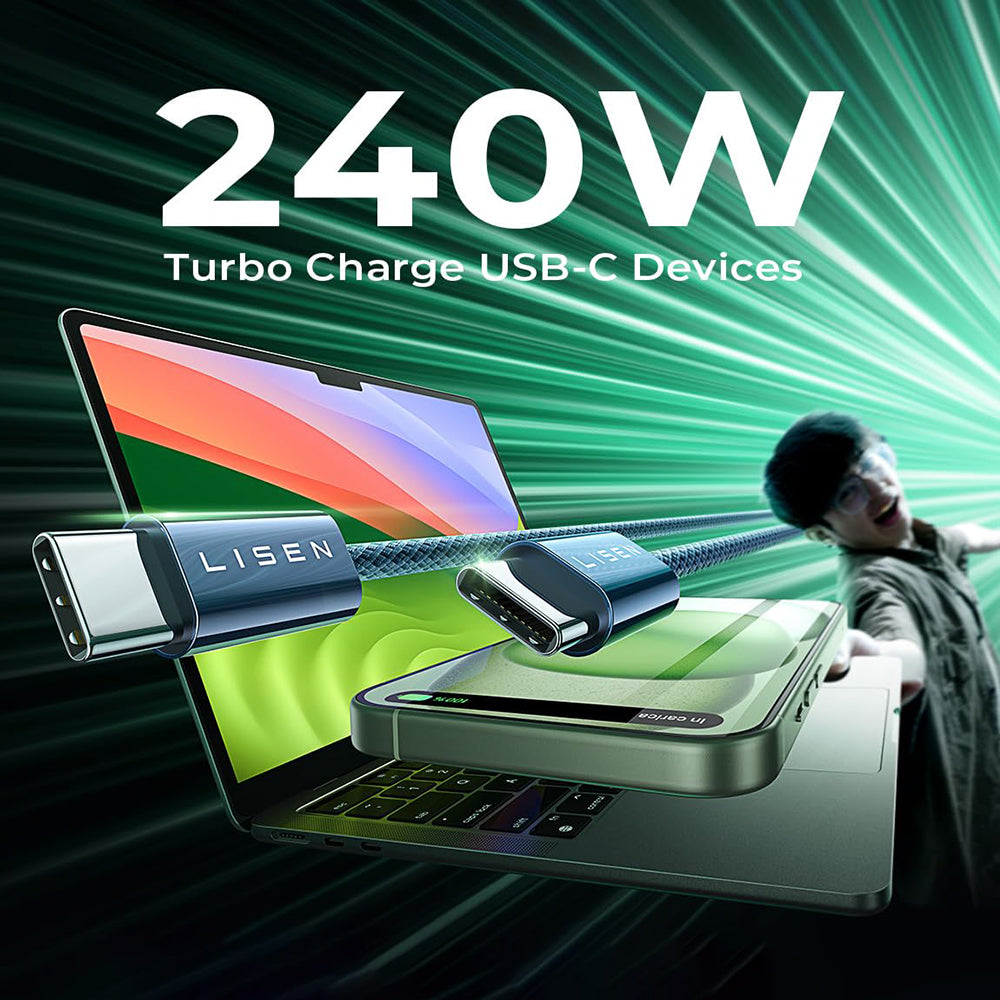 Câble de Données et de Charge USB-C - USB-C Lisen, 240W, 2m, Set 2 pièces, Bleu Marine YL0123070023