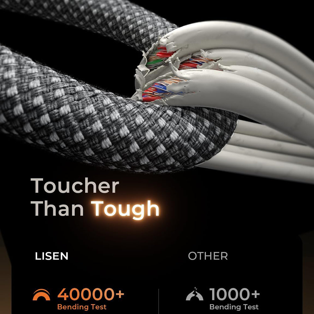 Câble de Données et de Charge USB-C - USB-C Lisen, 60W, Set 5 pièces (2 x 1m, 2 x 2m, 1 x 3m), Noir YL0123070010