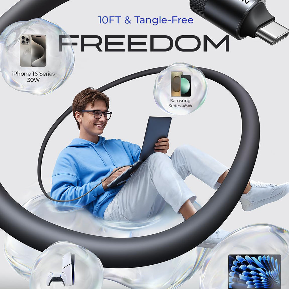 Câble de Données et de Charge USB-C - USB-C Lisen L115, 100W, 3m, Noir YL0125040001