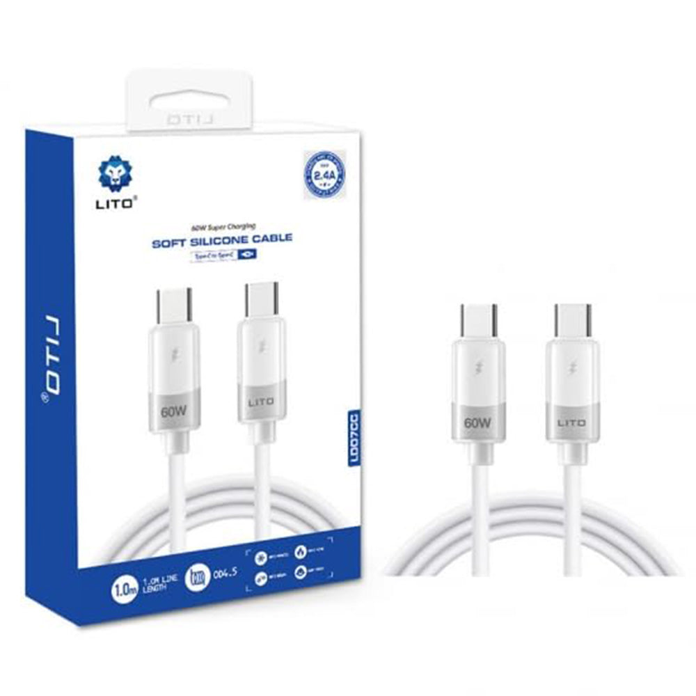 Data- en Oplaadkabel USB-C - USB-C Lito LD07, 60W, 1m, Wit