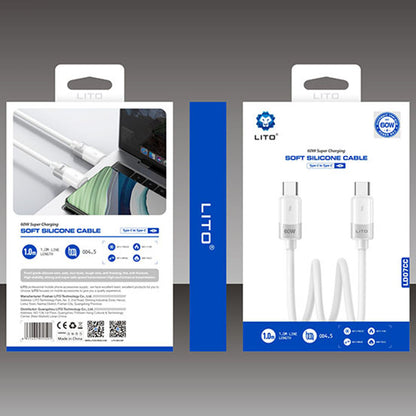 Data- en Oplaadkabel USB-C - USB-C Lito LD07, 60W, 1m, Wit