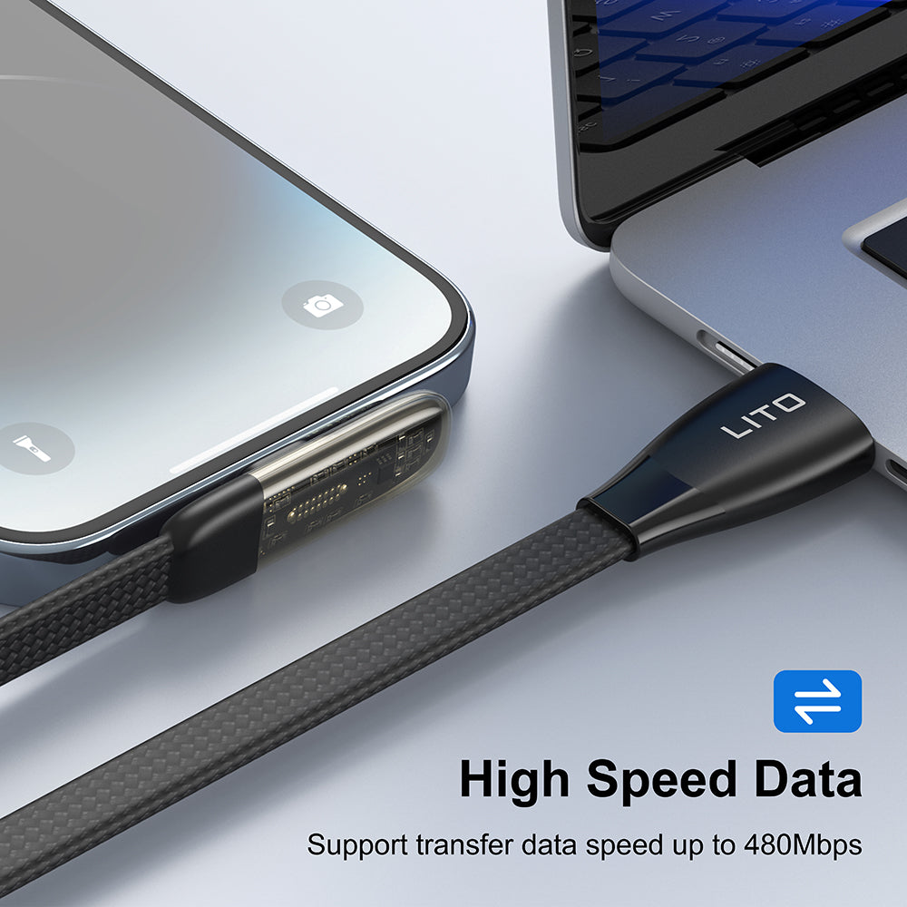 Data- en Oplaadkabel USB-C - USB-C Lito LD11CC, 60W, 1m, Zwart