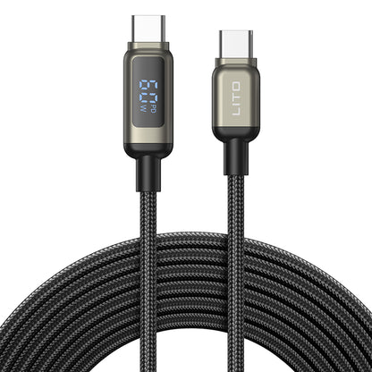 Câble de Données et de Charge USB-C - USB-C Lito LD15 Display, 60W, 1m, Noir