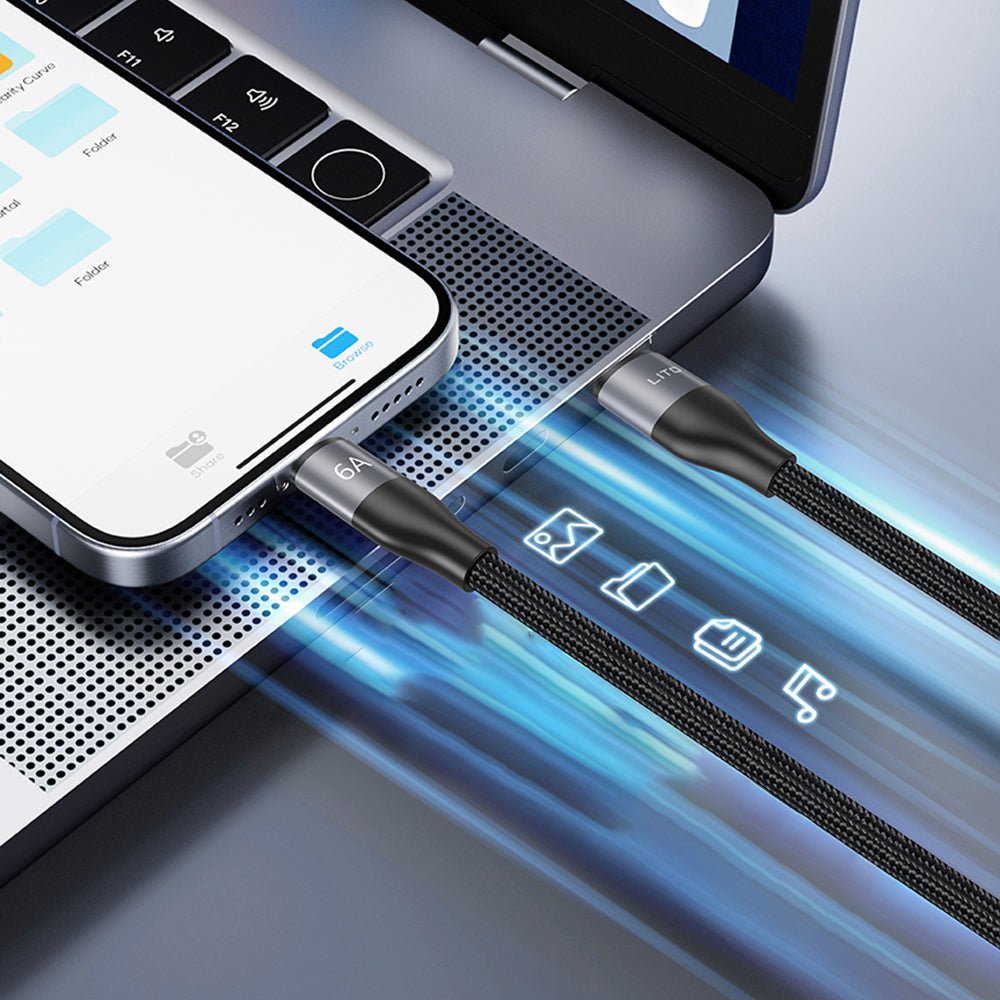 USB-C Data- en Oplaadkabel - USB-C Lito LD25CC, 100W, 2m, Gri