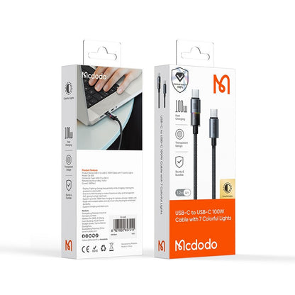 Câble de Données et de Charge USB-C - USB-C McDodo CA-8200 Colorful, 100W, 1.2m, Noir