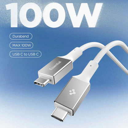 Data- en Oplaadkabel USB-C - USB-C Spigen EB10010CC, 100W, 1m, Wit