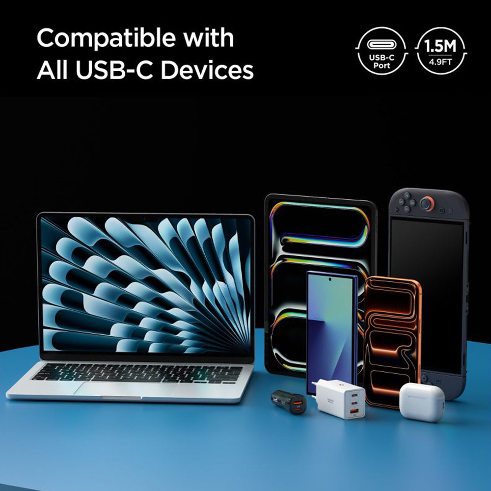 Data- en Oplaadkabel USB-C - USB-C Spigen EB10015CC, 100W, 1.5m, Wit ACA10420