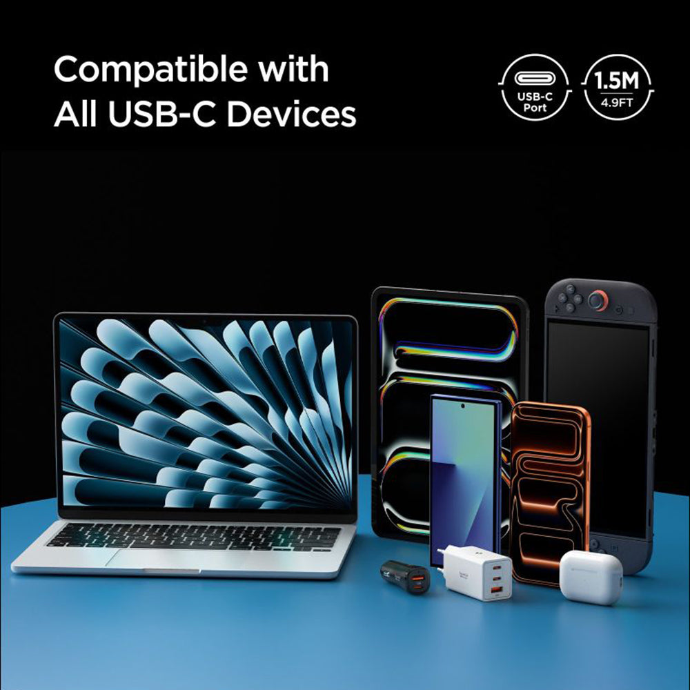 Data- en Oplaadkabel USB-C - USB-C Spigen EB10015CC, 100W, 1.5m, Zwart ACA10421