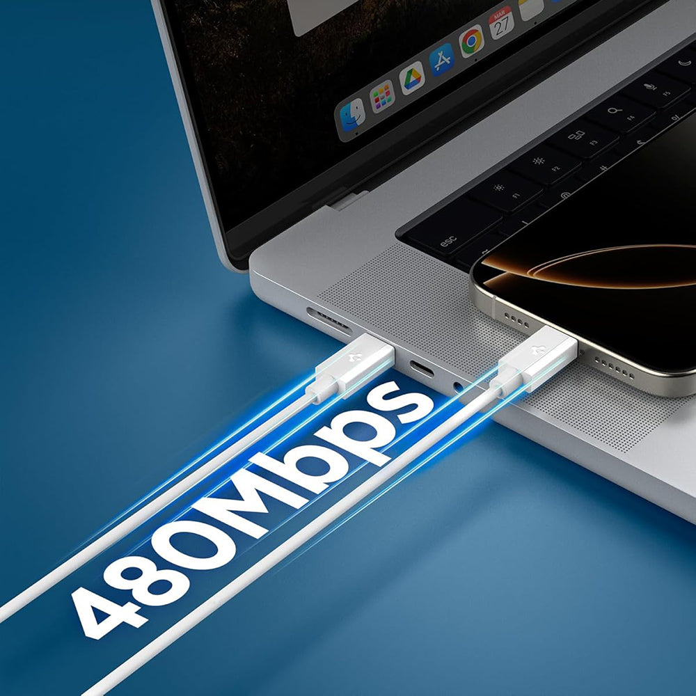 USB-C Data- en Oplaadkabel - USB-C Spigen EB6015CC, 60W, 1,5m, Wit ACA10416