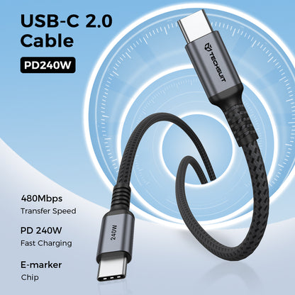 USB-C Daten- und Ladekabel - USB-C Techsuit TitanSync Pro CX2, 240W, 2m, Grau