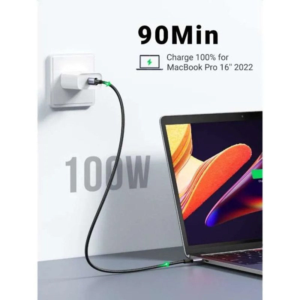 USB-C Data- en Oplaadkabel - USB-C UGREEN L502, 100W, 1m, Zwart