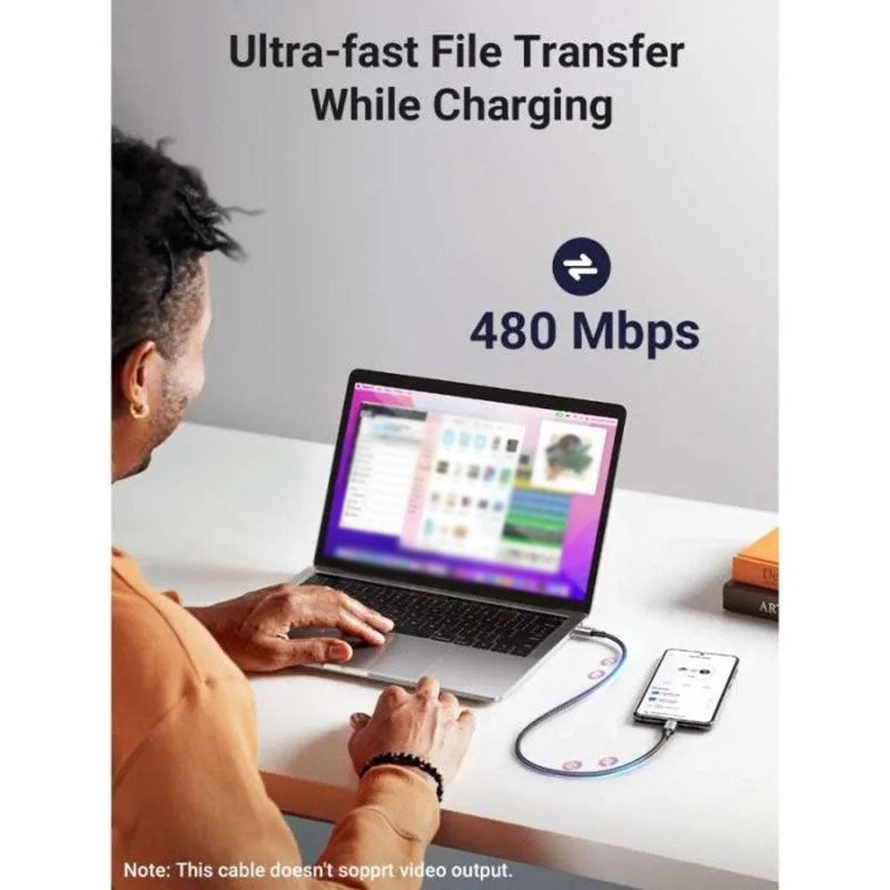 USB-C Data- en Oplaadkabel - USB-C UGREEN L502, 100W, 1m, Zwart