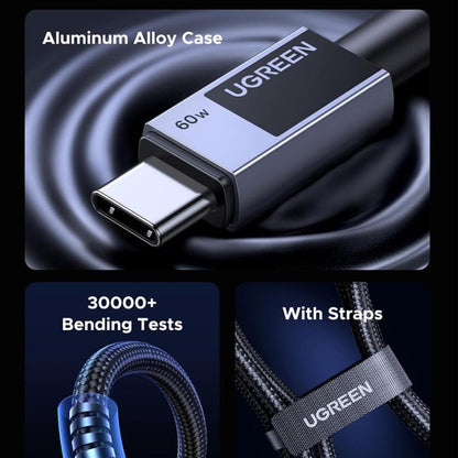 Câble de Données et de Charge USB-C - USB-C UGREEN L524, 60W, 1m, Gris